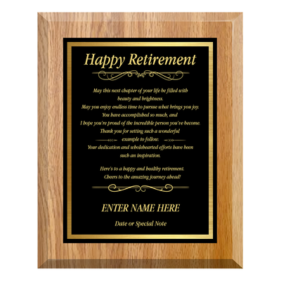 Happy Retirement Plaque – Personalized Retirement Keepsake