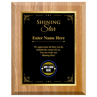 Shining Star Appreciation Award - Personalized Corporate Recognition Award Available in 4 Colors & 3 Sizes