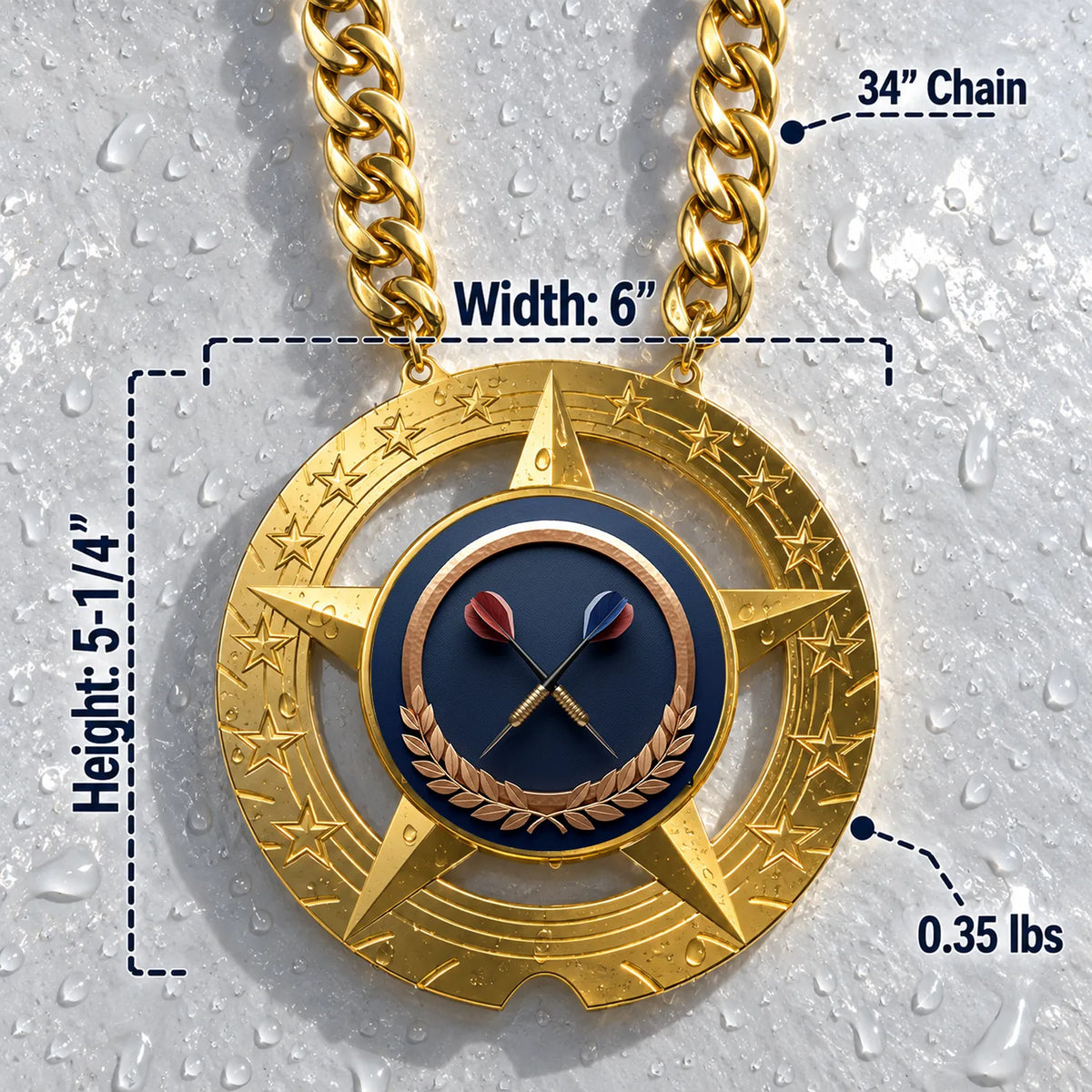 Darts Medals - Dart Player & Tournament Victory Awards, 6" x 5-1/4" Super Star Champ Chain with Plastic Chain