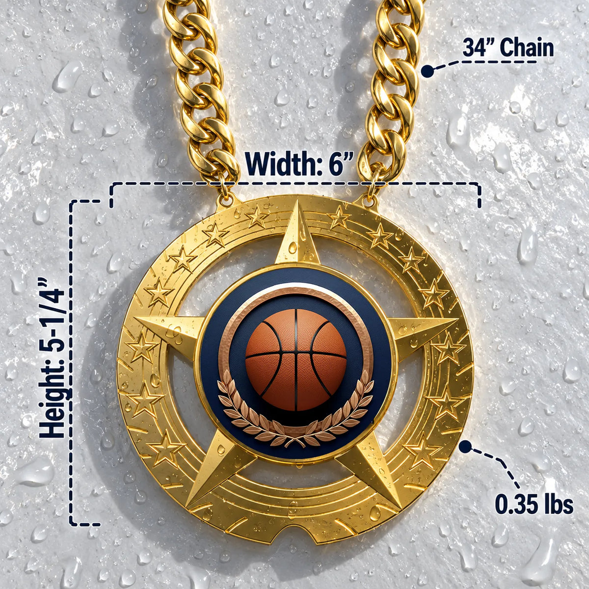 Basketball Medals - Player & Tournament Achievement Awards, 6" x 5-1/4" Super Star Champ Chain with Plastic Chain