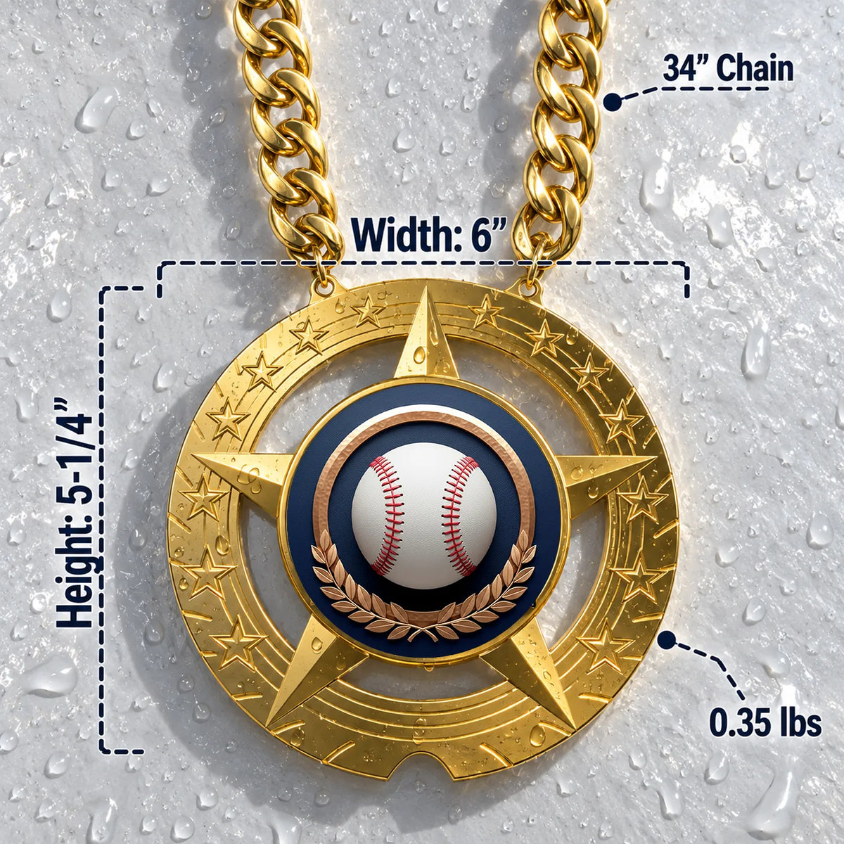 Baseball Medals - Team & League Championship Awards, 6" x 5-1/4" Super Star Champ Chain with Plastic Chain