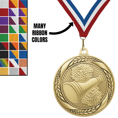 2.25" Laurel Wreath Cheerleading Medal – Gold with 30 Ribbon Options