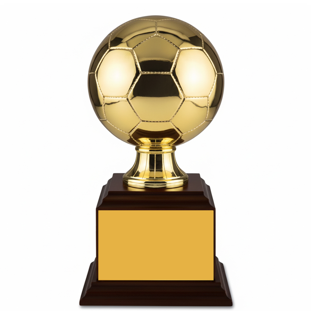 Soccer Tournament Trophies - Gold Ball on a Wooden Base, 9" and 16"
