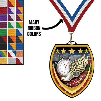 3 1/4" VSM Track & Field Medal – Gold, Silver & Bronze with 30 Ribbon Options