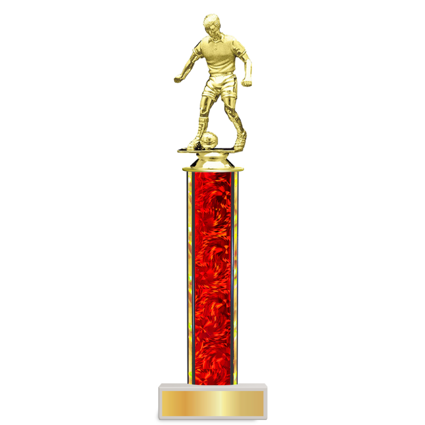 Personalised Soccer Column Trophy / Award 9 3/4"– 12 3/4" Custom Figurine & Plate