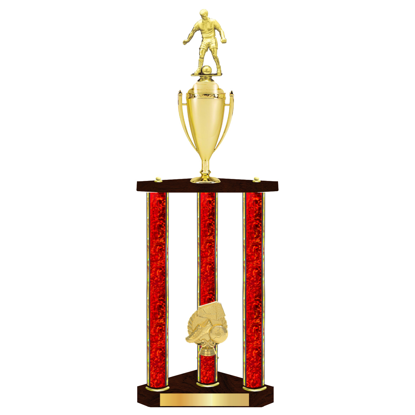 Personalised 3 Column Soccer Trophy / Award 32" – 36" Custom Figurines & Plate