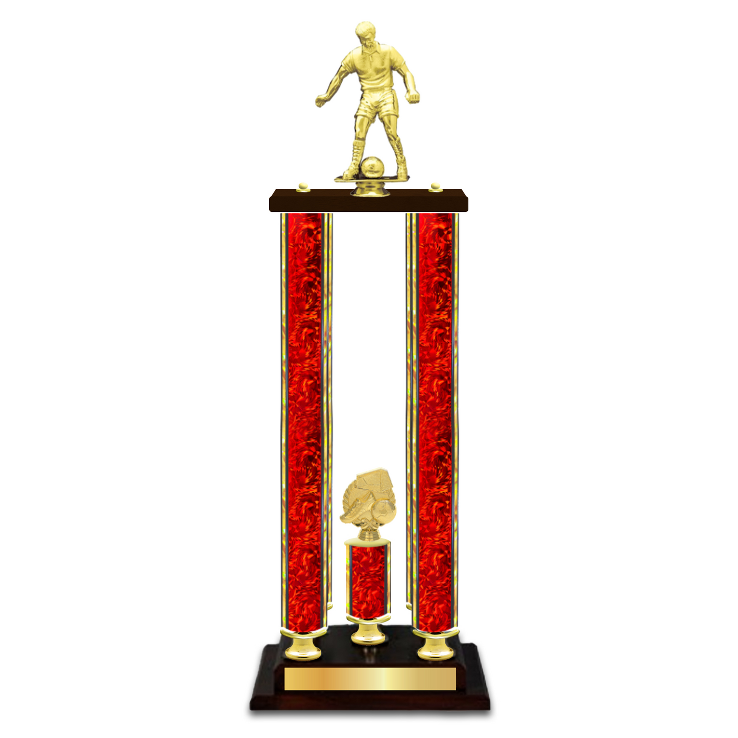 Personalised 4 Column Soccer Trophy / Award 34" – 38" Custom Figurines & Plate