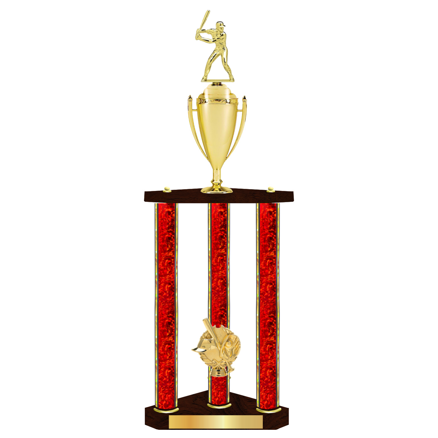 Personalised 3 Column Baseball Trophy / Award 32" – 36" Custom Figurines & Plate