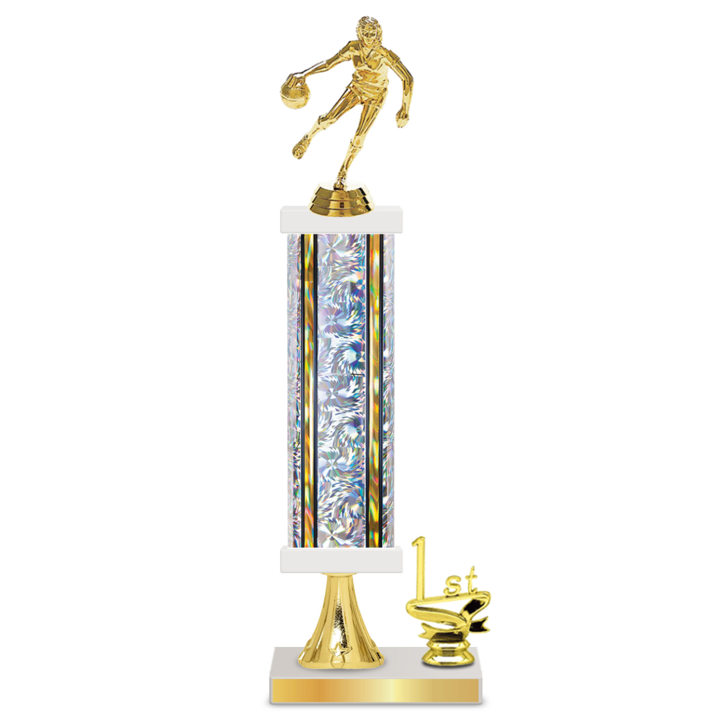 Personalised Basketball Column Trophy / Award 15"– 18" Custom Figurines & Plate