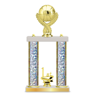 Personalised 2 x Column Basketball Trophy / Award 13 1/2" – 16 1/2" Custom Figurines & Plate