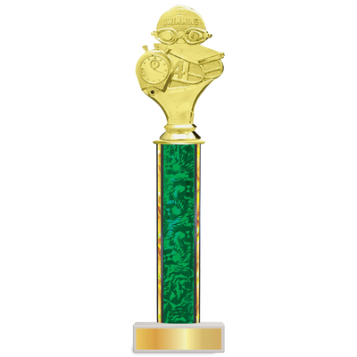 Personalized Swimming Column Trophy / Award 9 3/4"– 12 3/4" Custom Figurine & Plate
