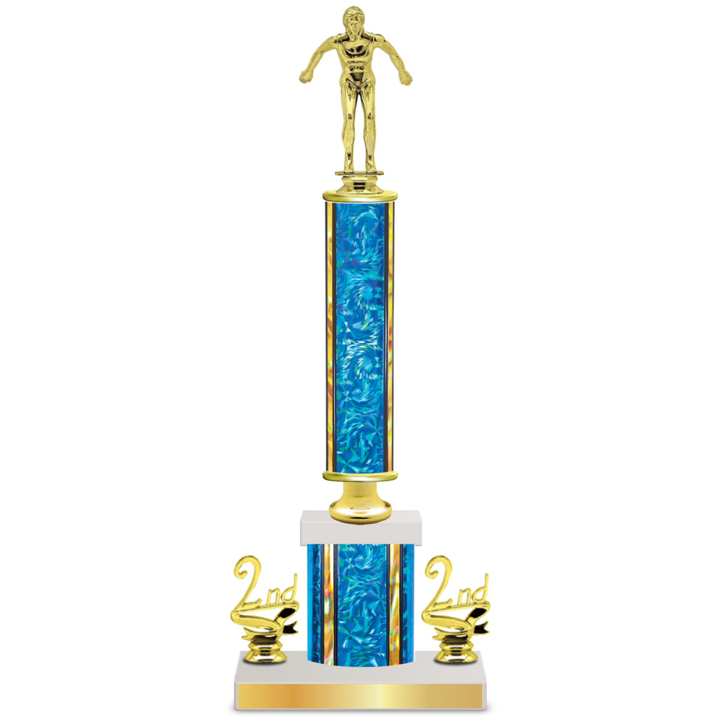 Personalised Swimming Column Trophy / Award 15"– 18" Custom Figurines & Plate