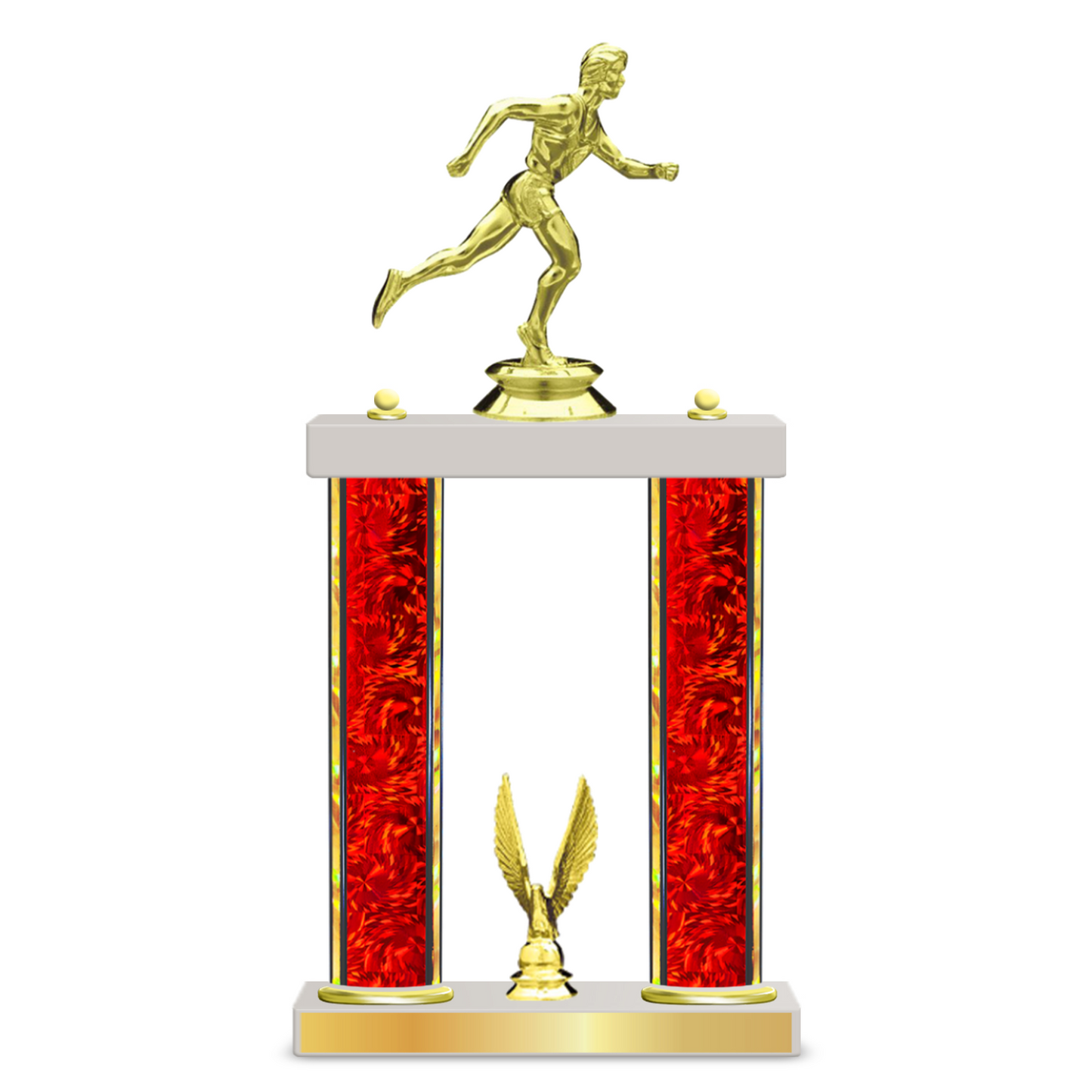 Personalised 2 x Column Track Trophy / Award 13 1/2" – 16 1/2" Custom Figurines & Plate