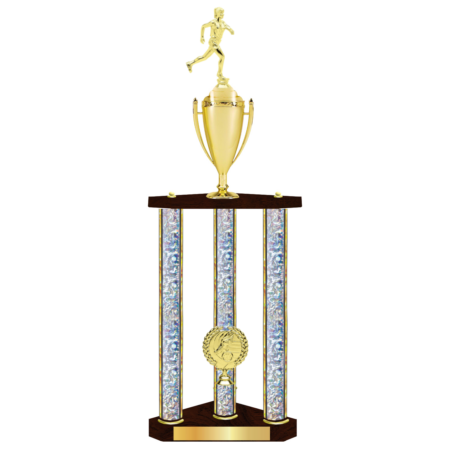 Personalised 3 Column Track Trophy / Award 32" – 36" Custom Figurines & Plate