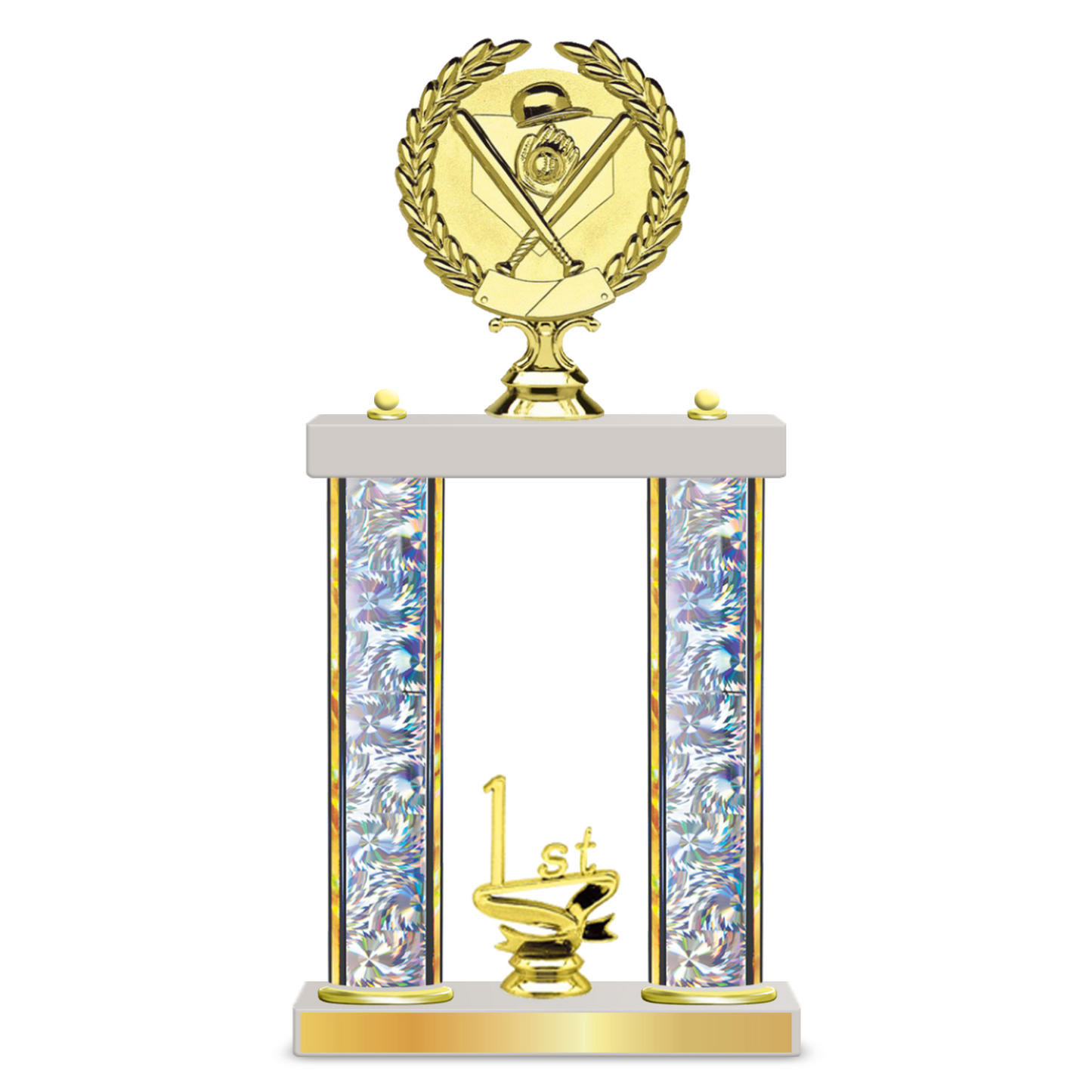 Personalised 2 x Column Softball Trophy / Award 13 1/2" – 16 1/2" Custom Figurines & Plate