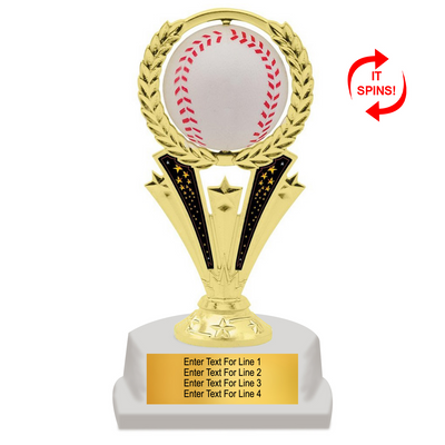 Spinning Baseball Trophy – Rotating Baseball Award with Customisable Plate (2 Sizes)