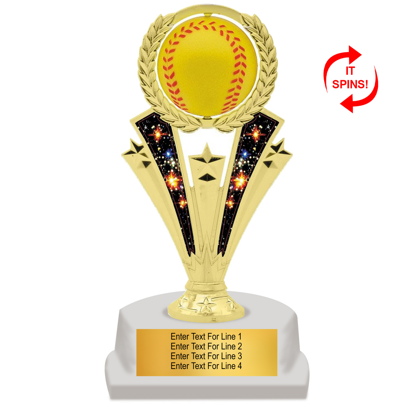 Softball Trophy – Rotating Softball Award with Customisable Plate (2 Sizes)