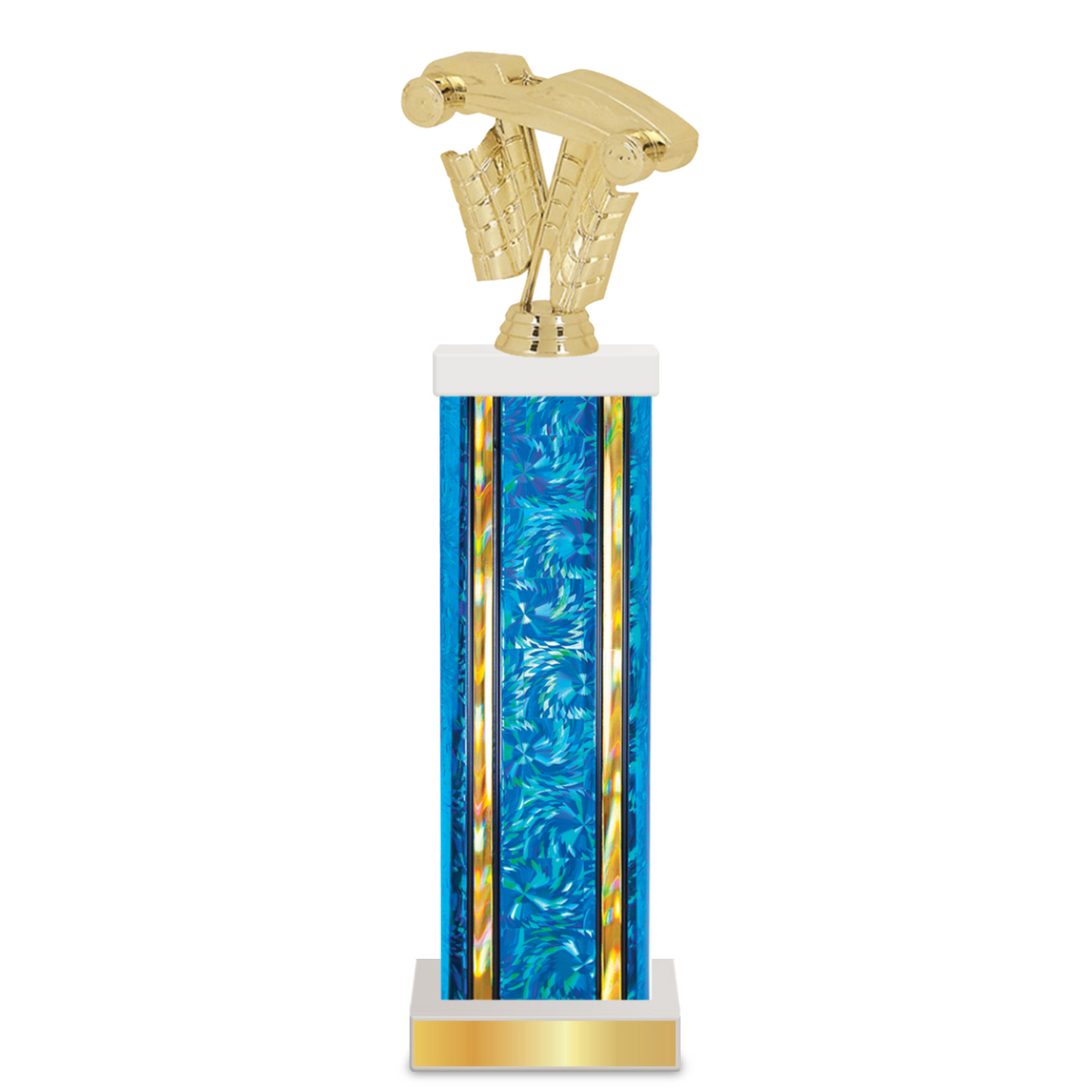 Personalised Pinewood Derby Column Trophy / Award 11"–14" Custom Figurine & Plate