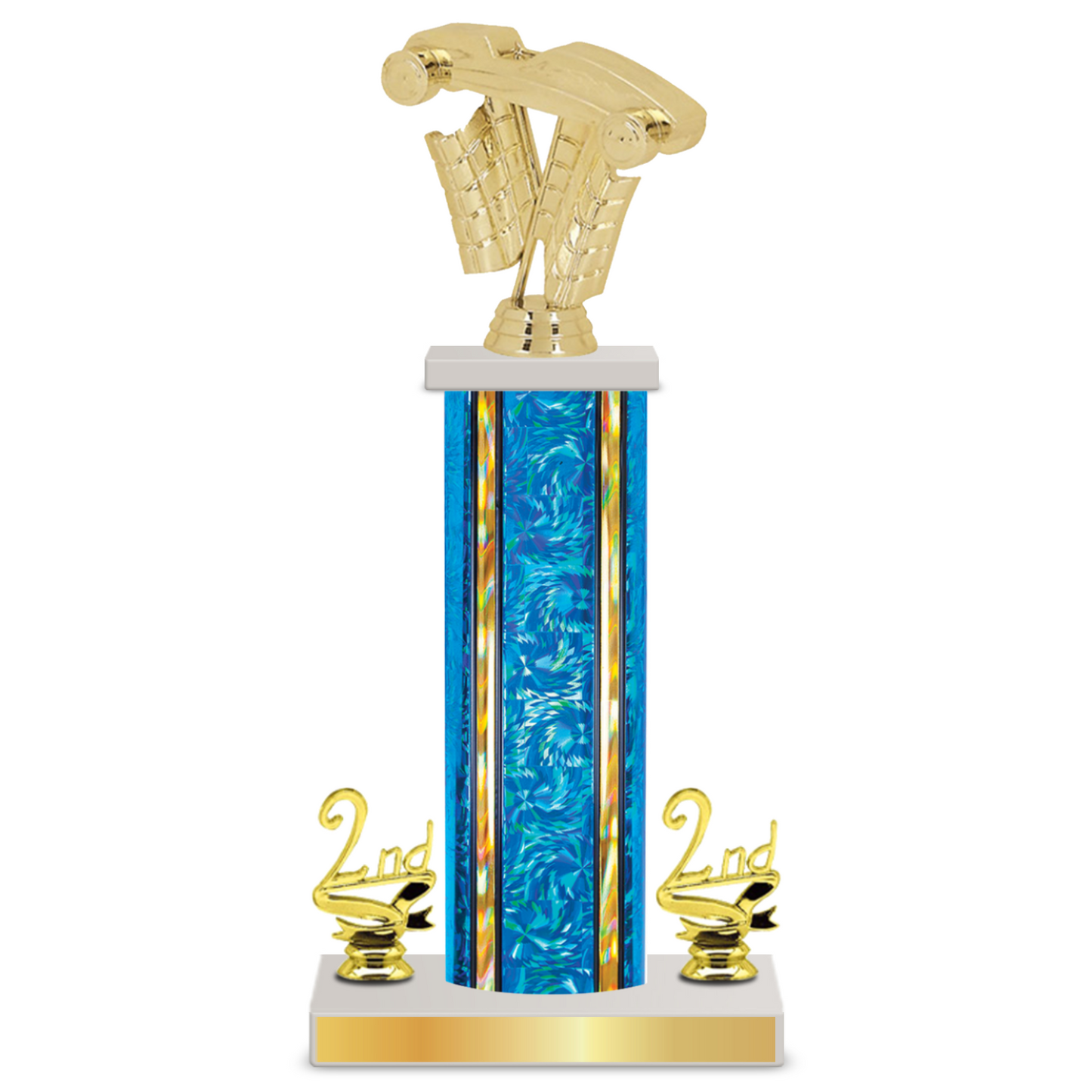 Personalised Pinewood Derby Column Trophy / Award 12"– 15" Custom Figurine & Plate