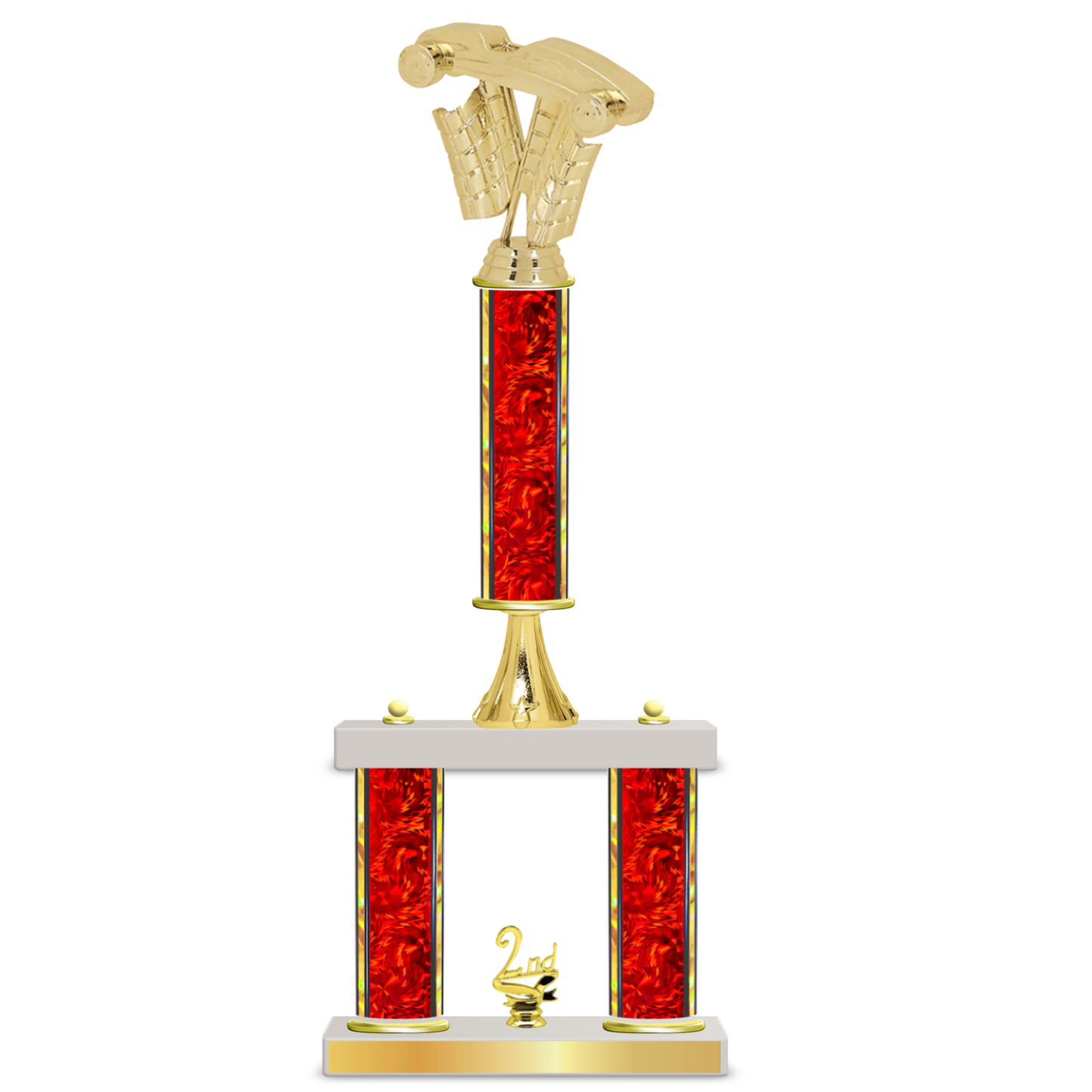 Personalised 3 Column Pinewood Derby Trophy / Award 18" – 21" Custom Figurines & Plate