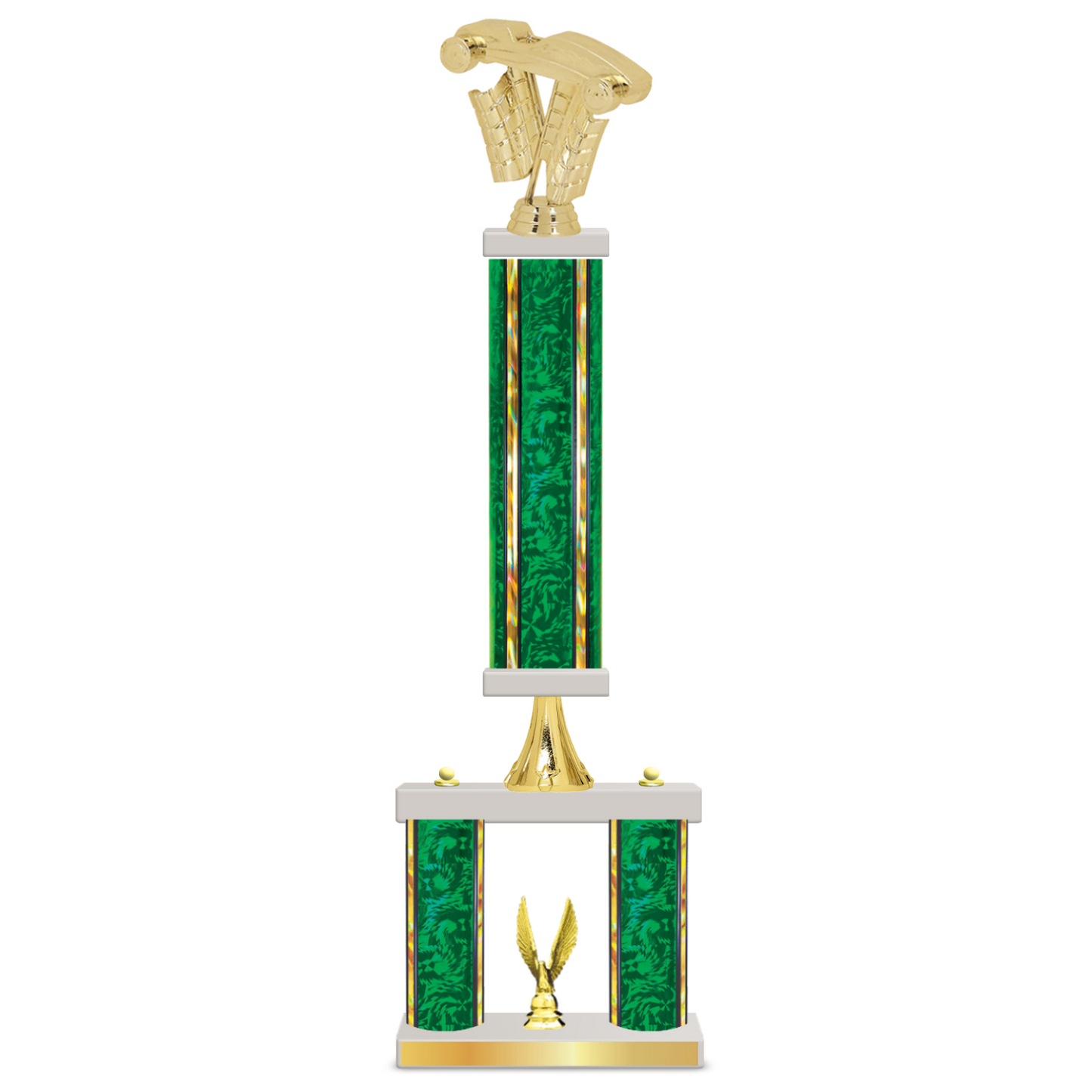 Personalised 3 Column Pinewood Derby Trophy / Award 23" – 26" Custom Figurines & Plate