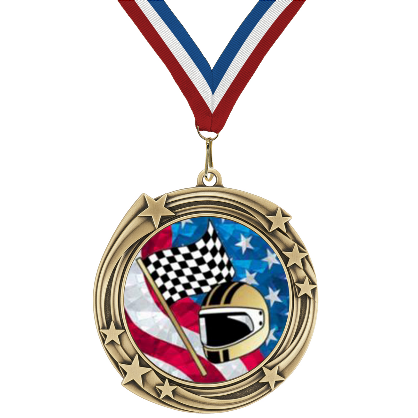 2.75" Swirling Star Pinewood Derby Medal– Gold, Silver & Bronze with 30 Ribbon Options