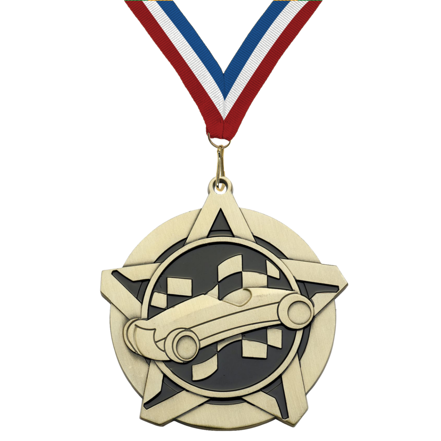2.25" Pinewood Derby Star Medal – Gold, Silver & Bronze with 30 Ribbon Options