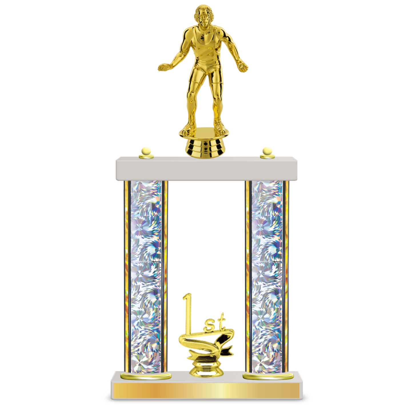 Personalized 2 x Column Wrestling Trophy / Award 13 1/2" – 16 1/2" Custom Figurines & Plate