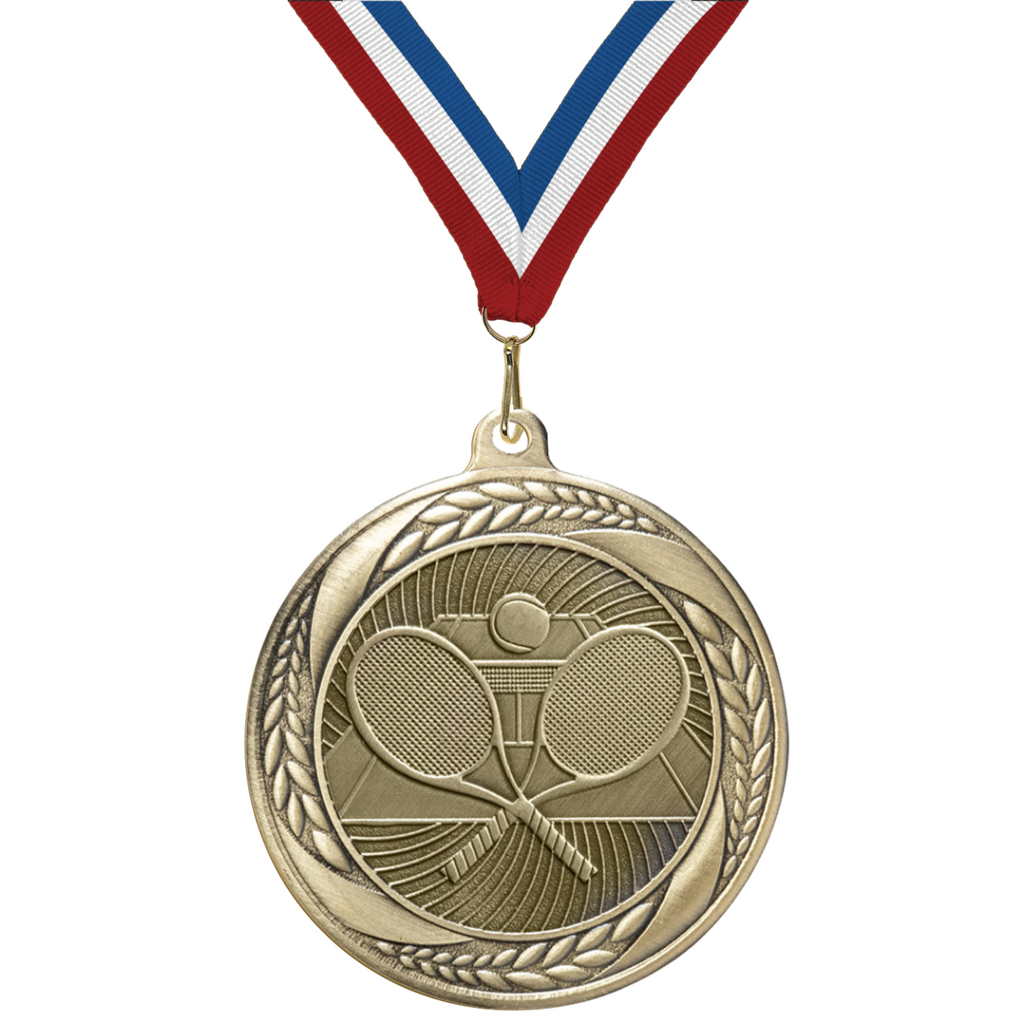 2.25" Laurel Wreath Tennis Medal – Gold, Silver & Bronze with 30 Ribbon Options