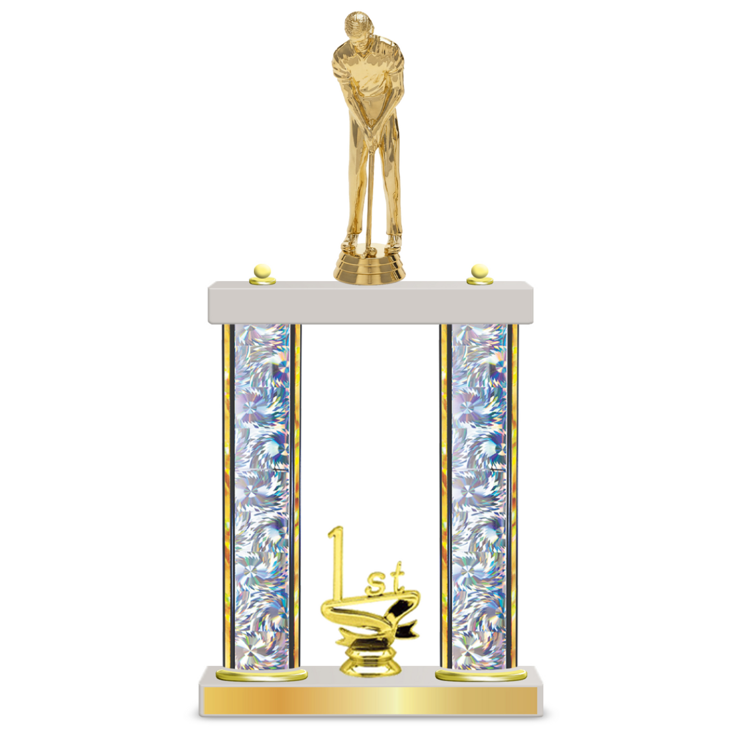 Personalised 2 x Column Golf Trophy / Award 13 1/2" – 16 1/2" Custom Figurines & Plate