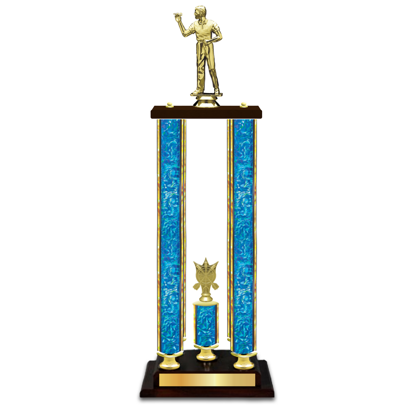 Personalised 4 Column Dart Trophy / Award 34" – 38" Custom Figurines & Plate