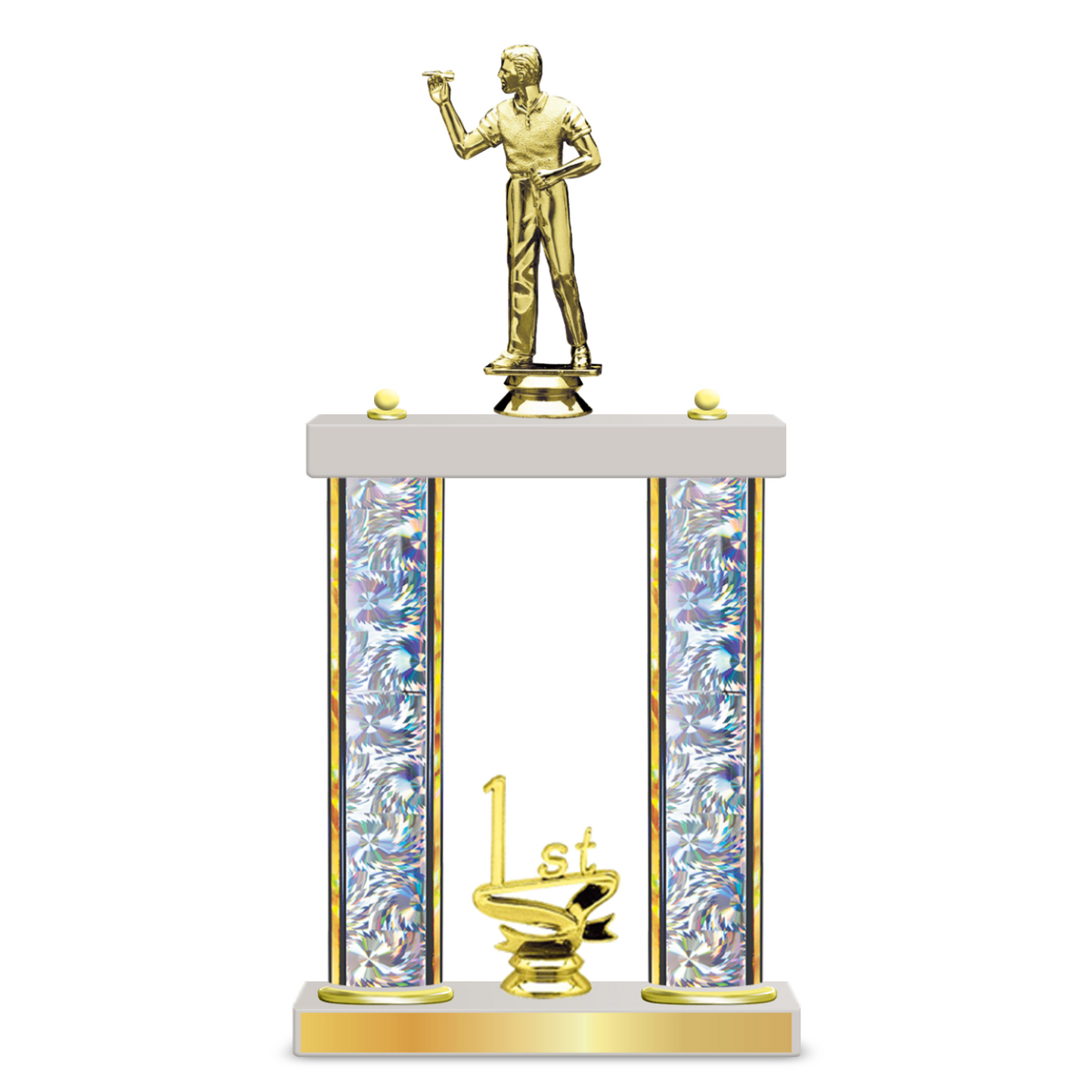 Personalised 2 x Column Dart Trophy / Award 13 1/2" – 16 1/2" Custom Figurines & Plate