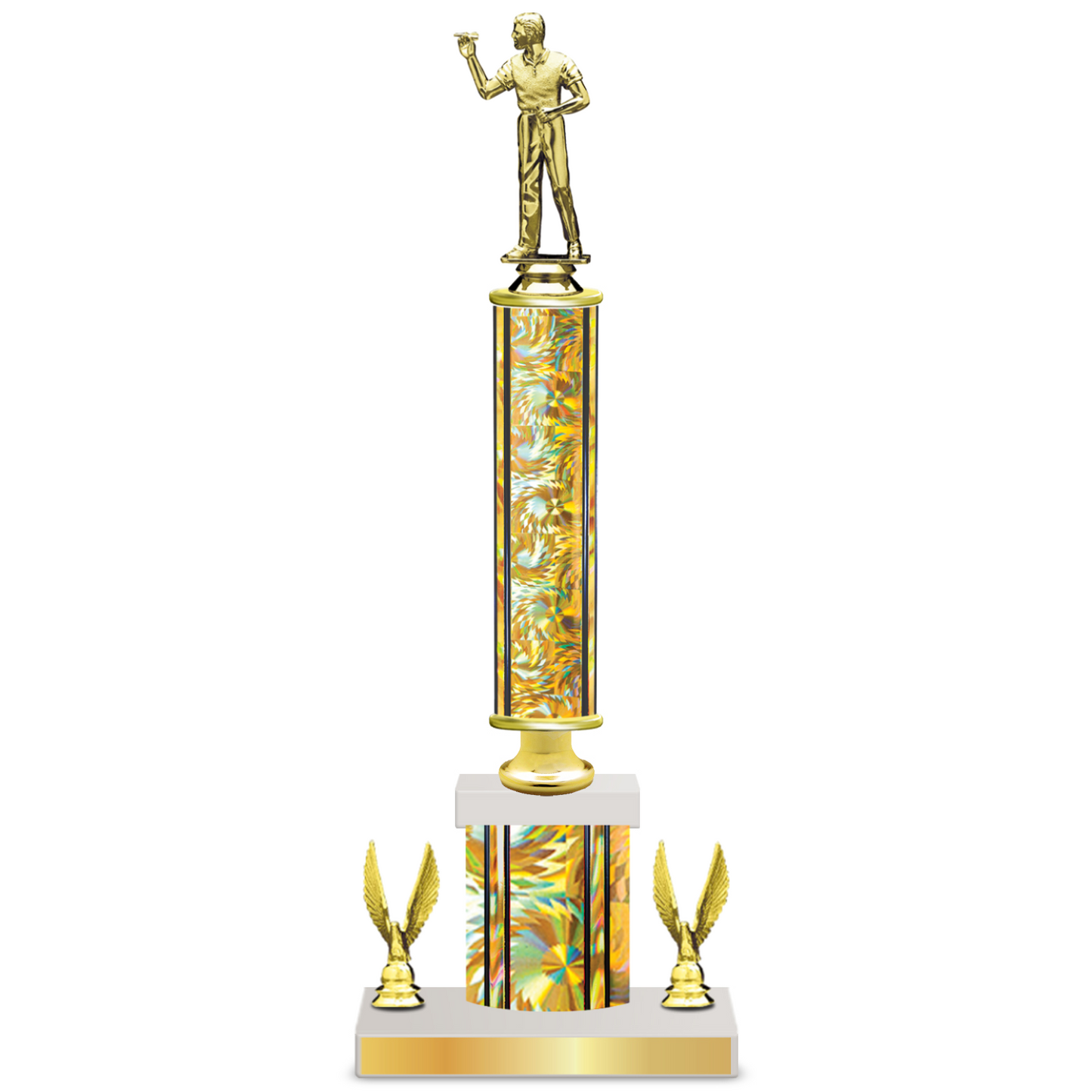 Personalised Dart Column Trophy / Award 15"– 18" Custom Figurines & Plate