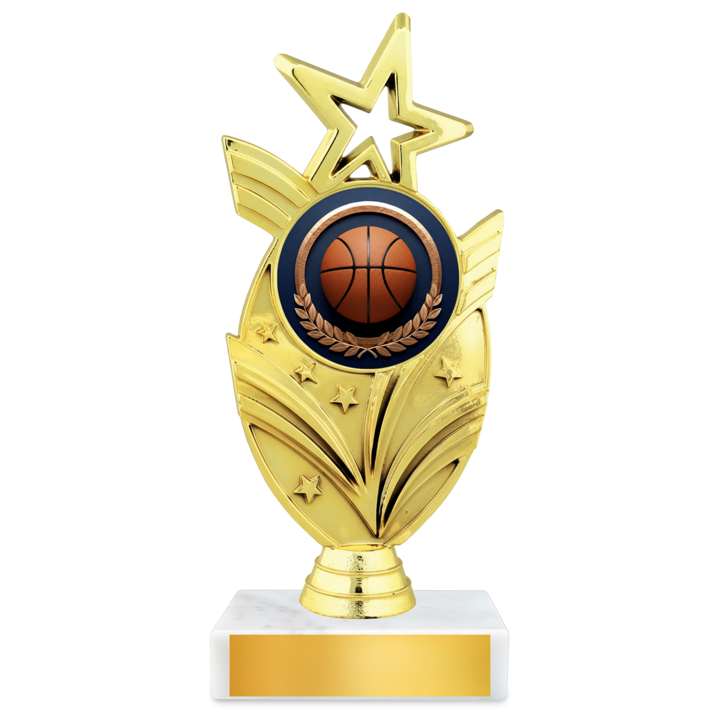 Basketball Oval Star Resin Award – 7.5" Personalized Bright Gold Trophy