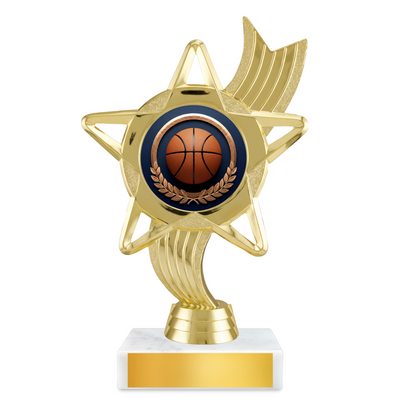 Basketball Star Ribbon Resin Award – 6.75" Personalized Bright Gold Trophy