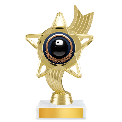 Bowling Star Ribbon Resin Award – 6.75" Personalized Bright Gold Trophy