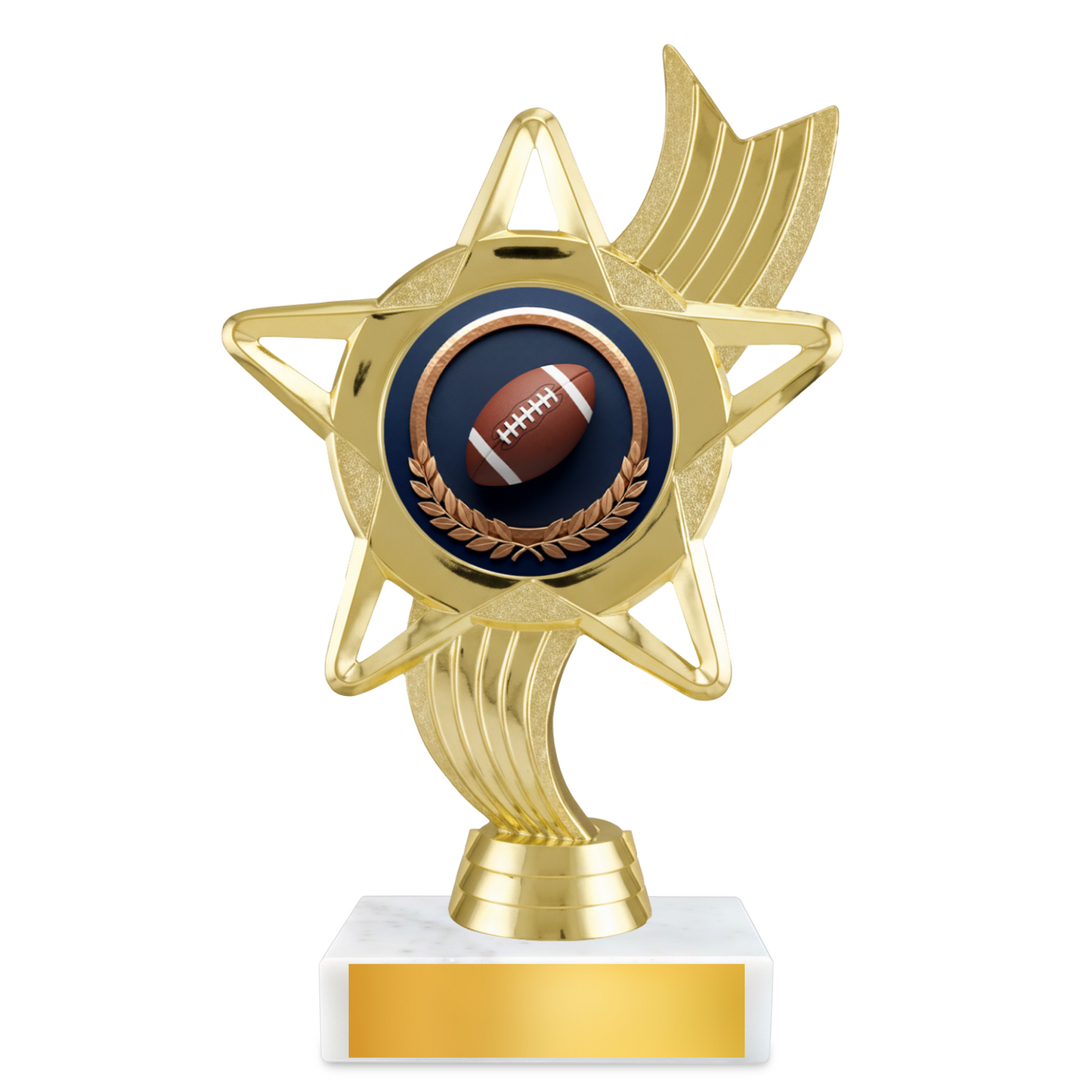 Football Star Ribbon Resin Award – 6.75" Personalized Bright Gold Trophy