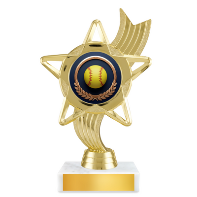 Softball Star Ribbon Resin Award – 6.75" Personalized Bright Gold Trophy