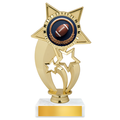 Football Under Star Resin Award – 7.25" Personalized Bright Gold Trophy