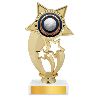 Golf Under Star Resin Award – 7.25" Personalized Bright Gold Trophy
