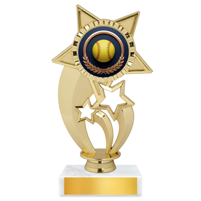 Softball Under Star Resin Award – 7.25" Personalized Bright Gold Trophy