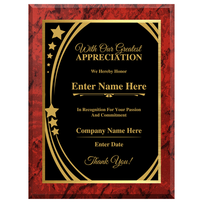 Greatest Appreciation Plaque – Personalized Corporate Recognition Award Available in 4 Colors & 3 Sizes