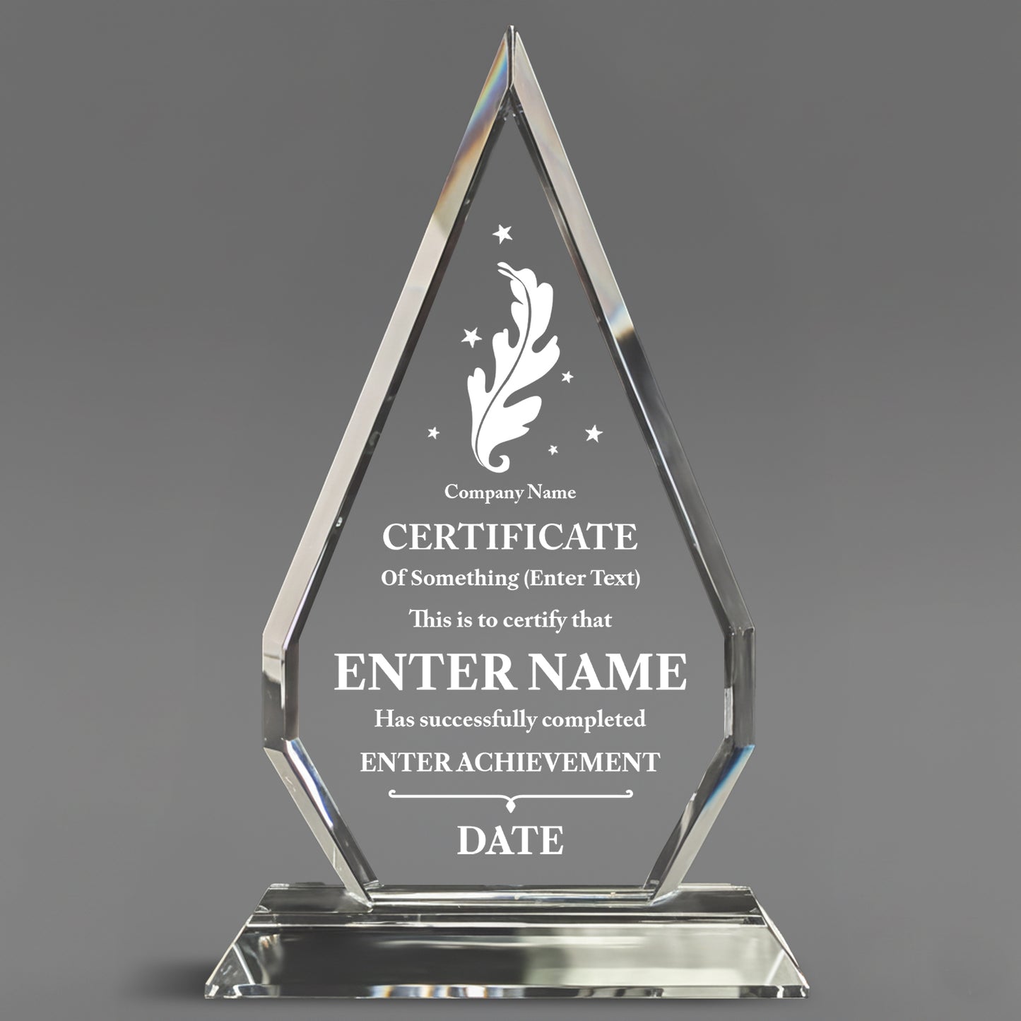 Company Name - Certificate - Optic Crystal Arrowhead Award
