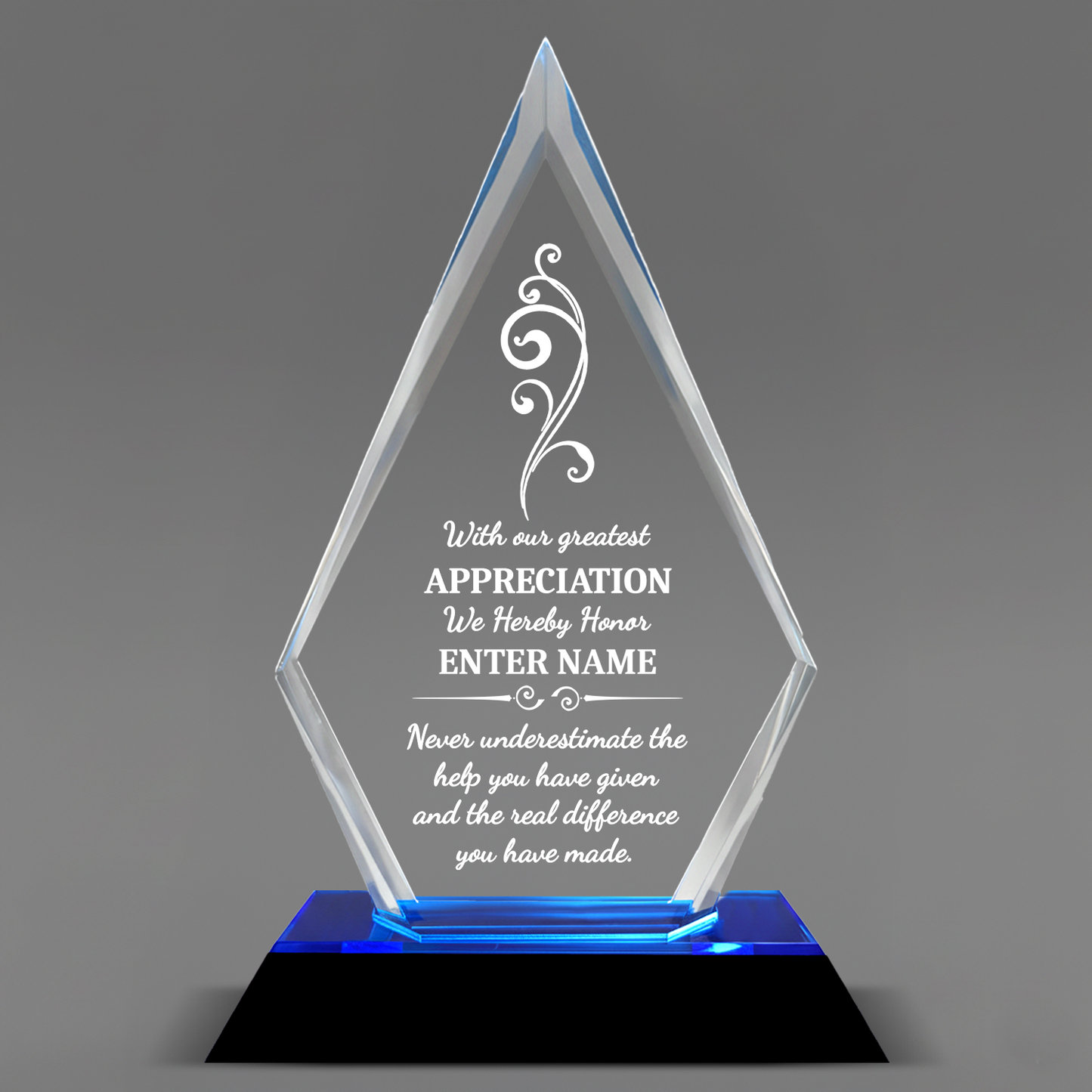 With Our Greatest Appreciation - Blue Arrow Acrylic Award
