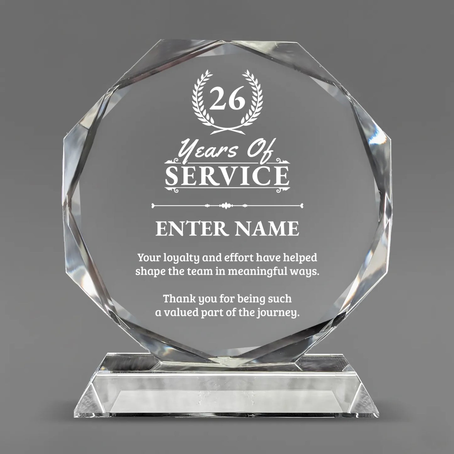 Long Service Awards - Crystal Glass Octagon Award - Personalize Online - Choose From 5 Designs