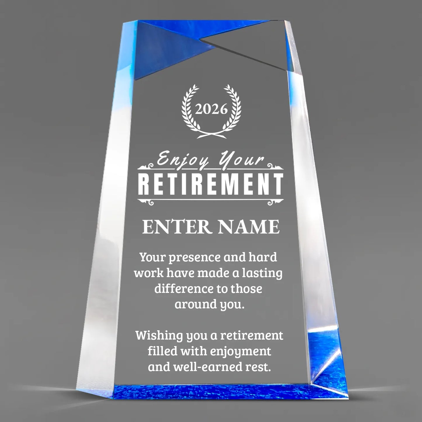 Retirement Awards - Blue Facet Wedge Awards - Personalize Online - Choose From 5 Designs