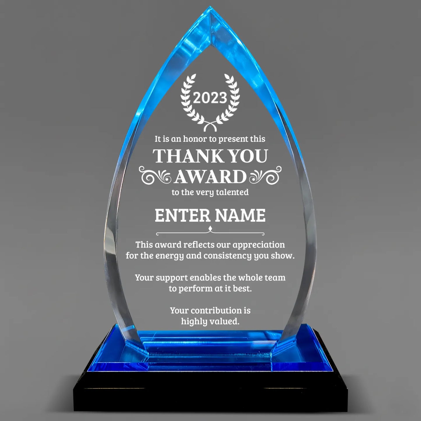 Thank You Awards - Acrylic Blue Oval Award - Personalize Online - Choose From 5 Designs