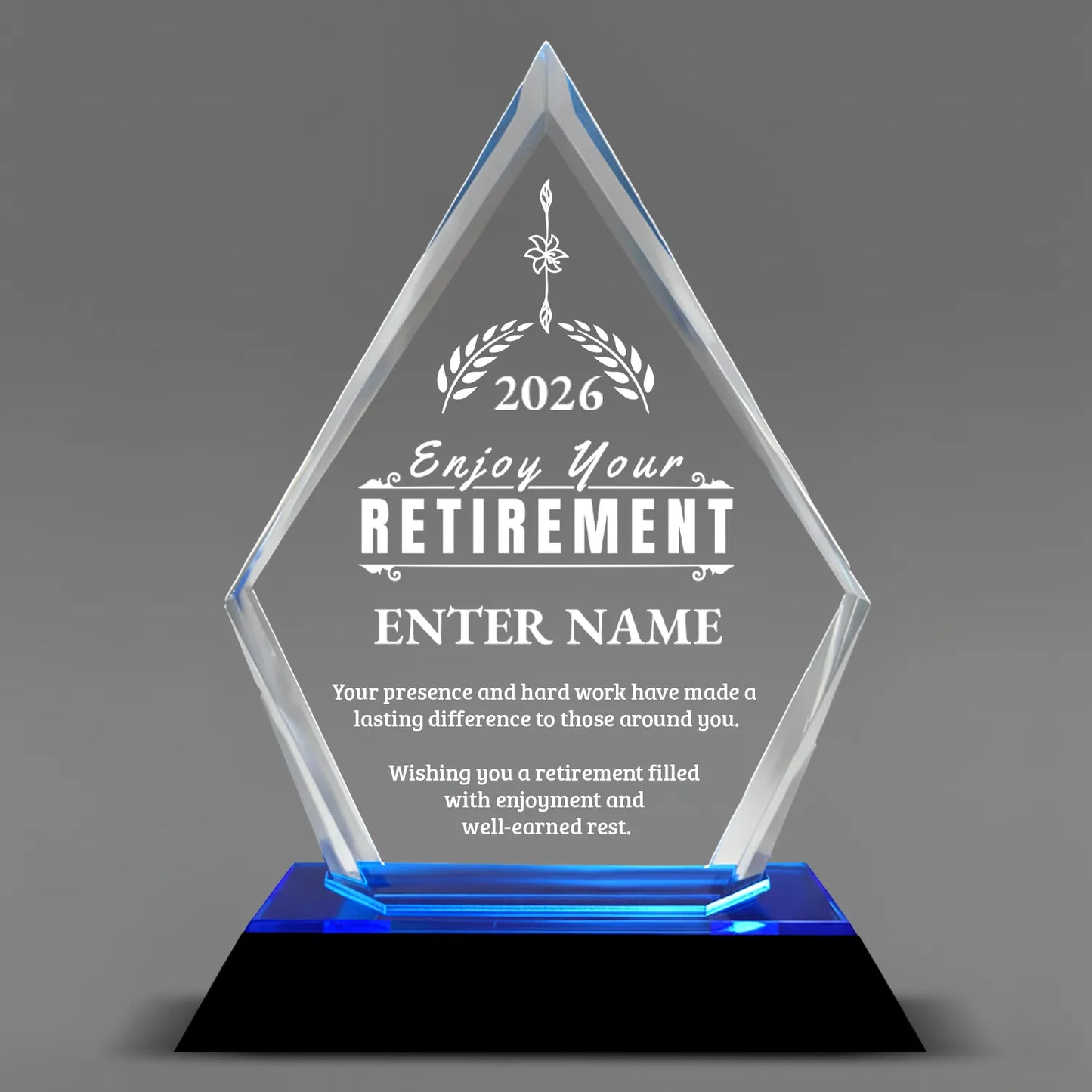 Retirement Awards - Blue Arrow Acrylic Award - Personalize Online - Choose From 5 Designs
