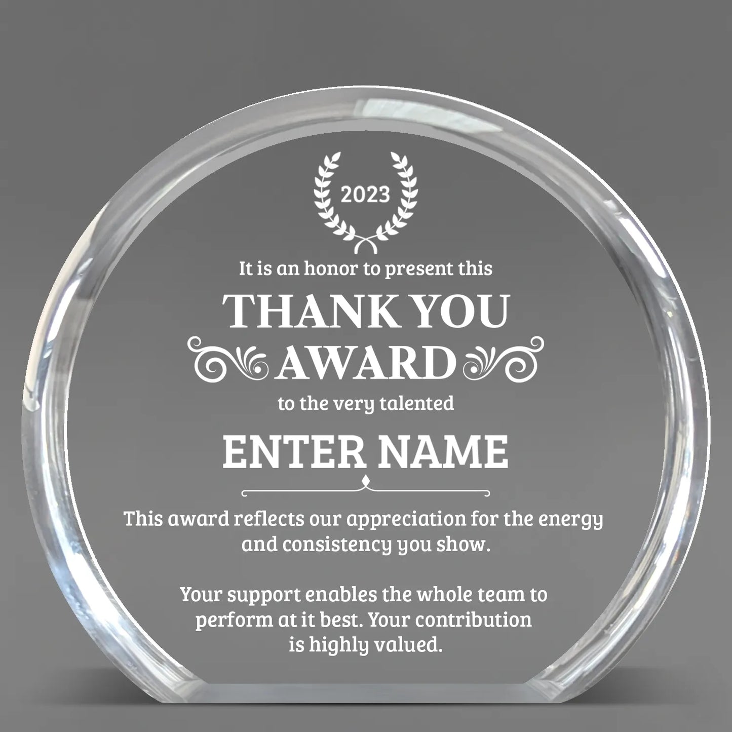 Thank You Awards - Clear Round Acrylic Awards - Personalize Online – Choose From 5 Designs
