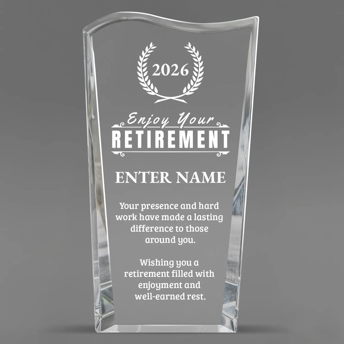 Retirement Awards - Clear Crystal Facet Wave Awards - Personalize Online – Choose From 5 Designs